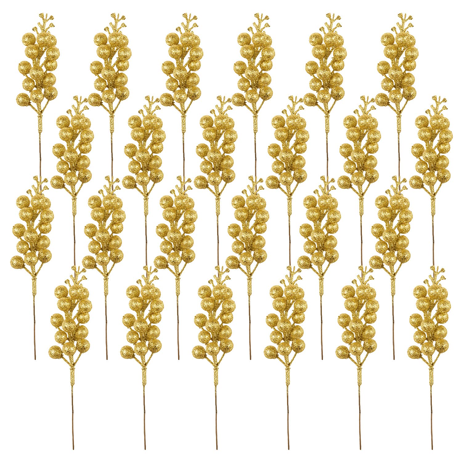 Crafare 24 Pack 7.5Inch Christmas Glitter Berries Stems Artificial Christmas Picks for Christmas Tree Ornaments, DIY Xmas Wreath