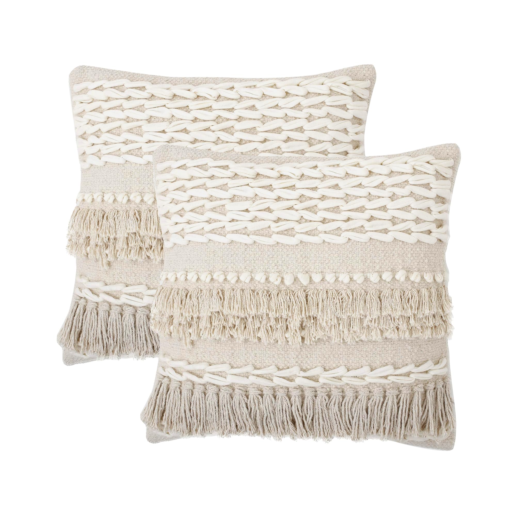 Redearth  Tufted Throw Pillow Cushion Covers - Boho Textured Woven Decorative Cases Set For Couch - Sofa - Bed - Farmhouse - Cha