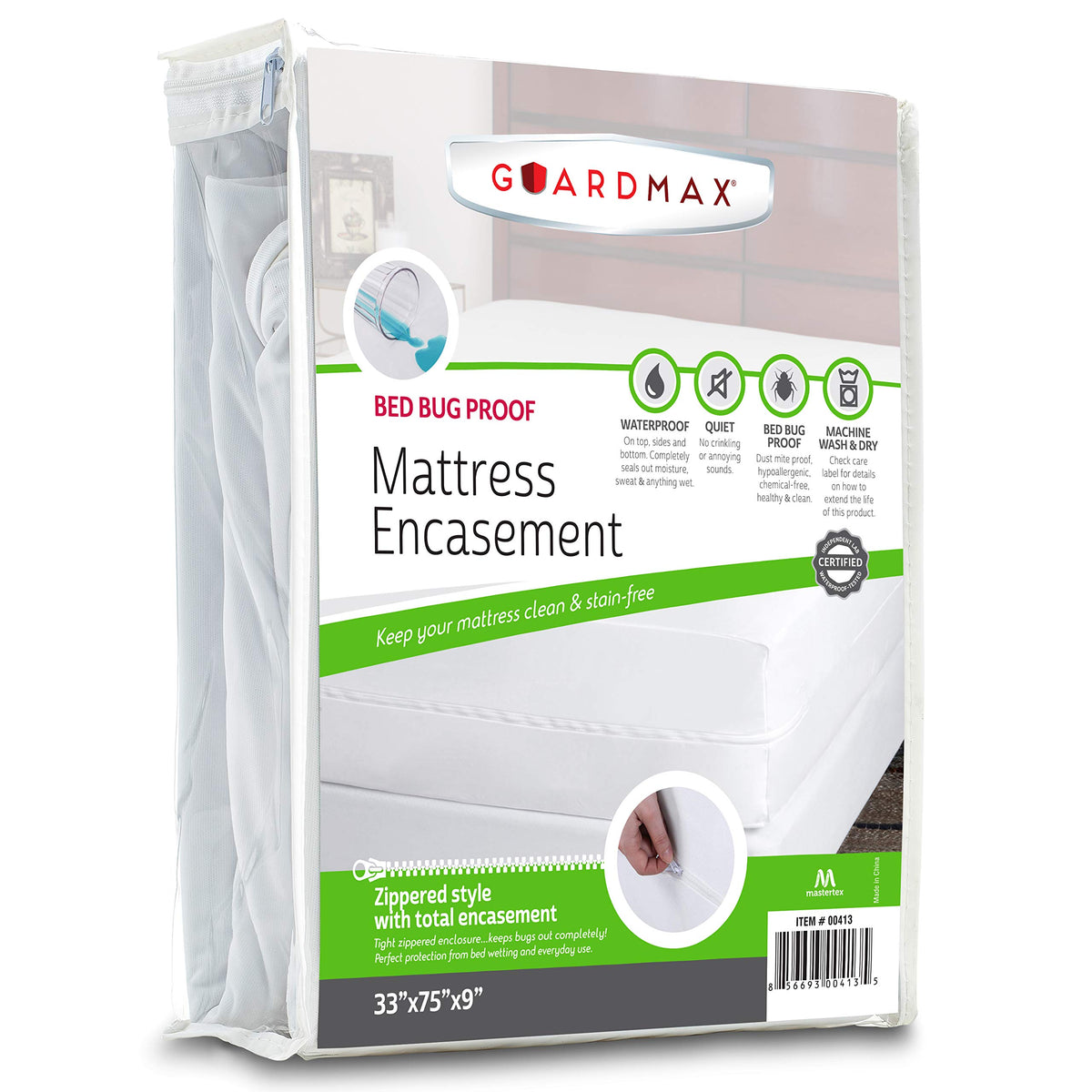 Guardmax Zippered Mattress Encasement - Cot Size - 100% Waterproof Mattress Protector - Bed Bug Mattress Cover Protects Against