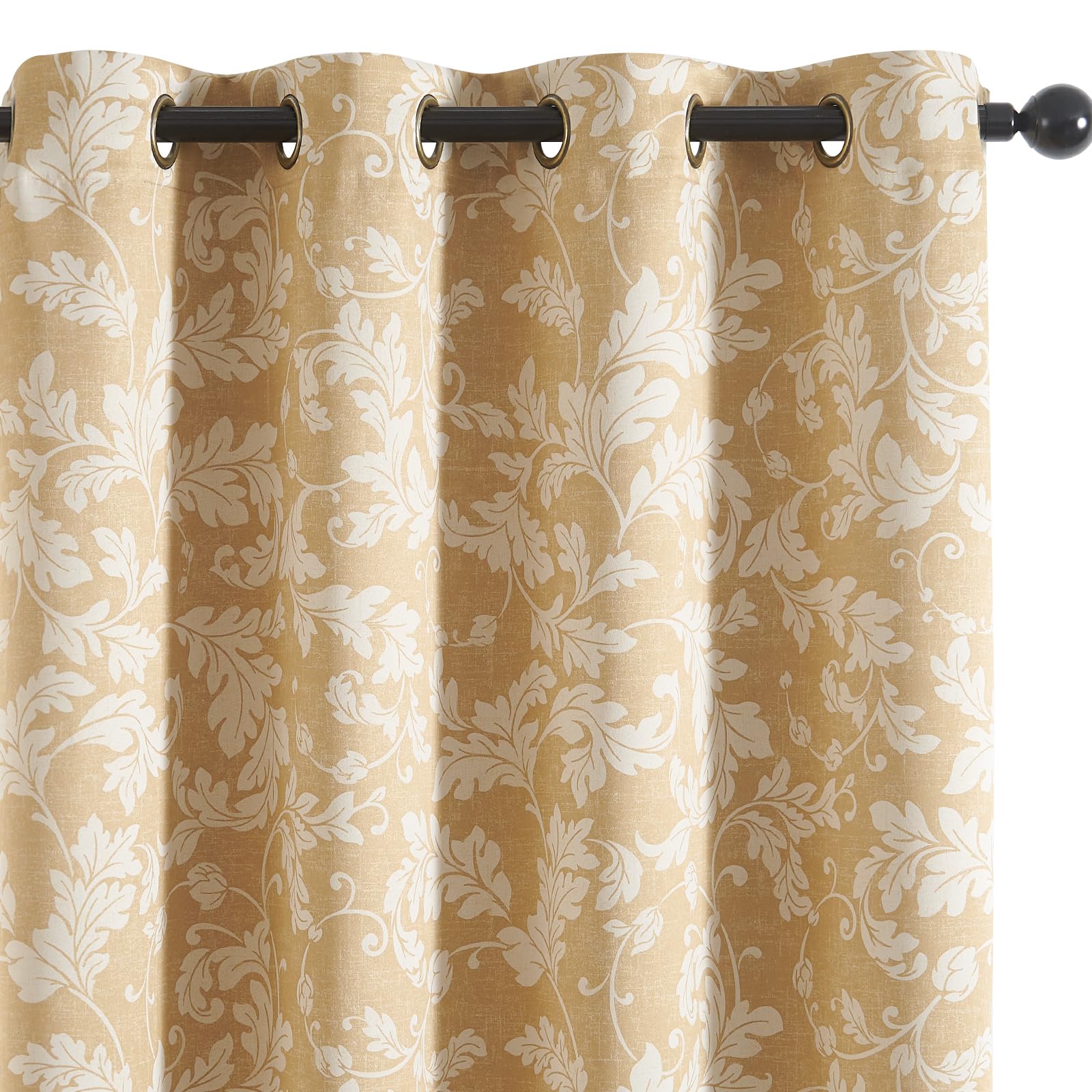 Jinchan 75% Blackout Curtains For Bedroom, Brown Scroll Leaf Patterned Curtains 84 Inch Length For Living Room, Farmhouse Vintag