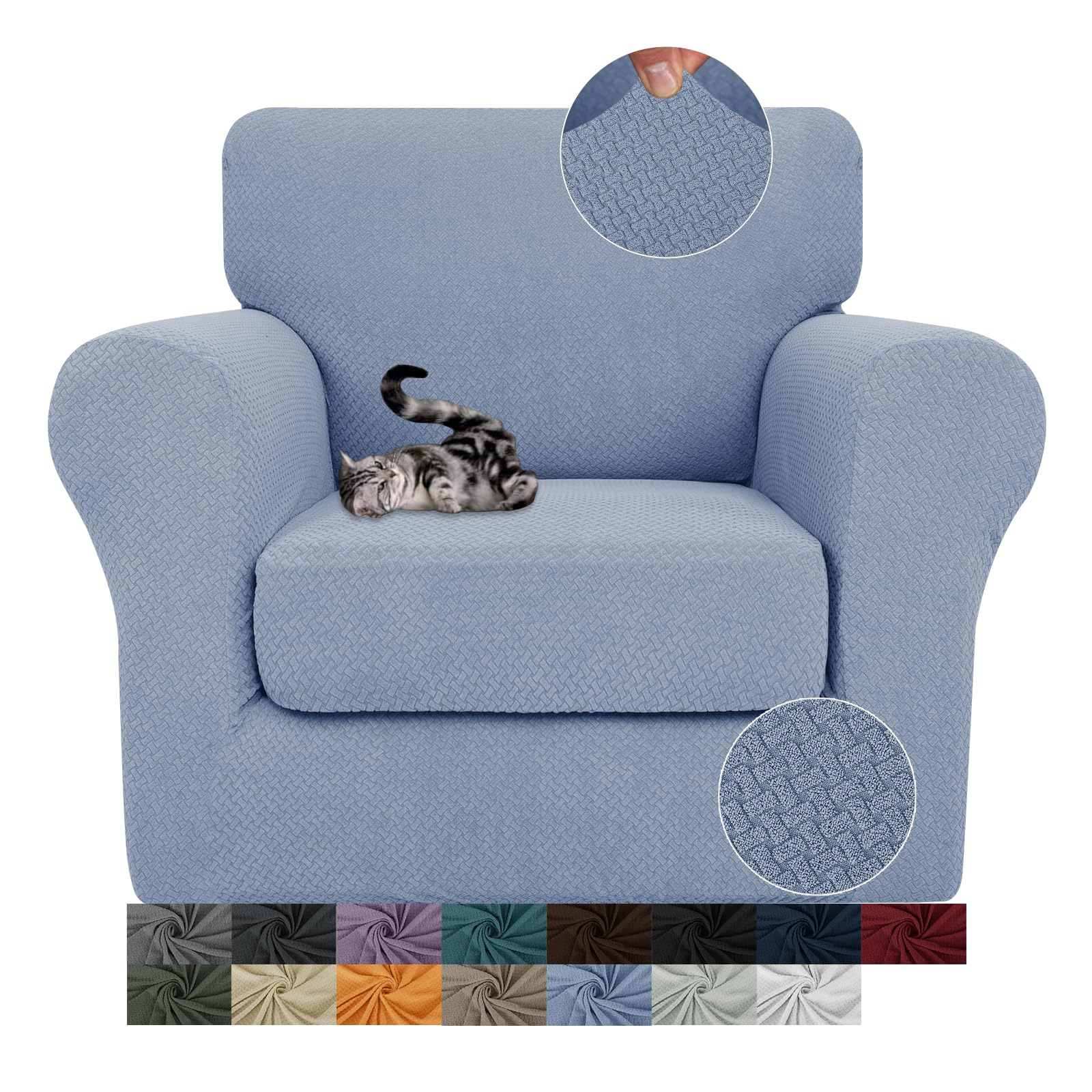 Jiviner 2 Pieces Armchair Covers For Living Room Stretch Chair Slipcovers With 1 Seat Cushion Covers Thick Fitted Couch Cover For Pet Dogs Furniture Protector (Chair, Light Blue)