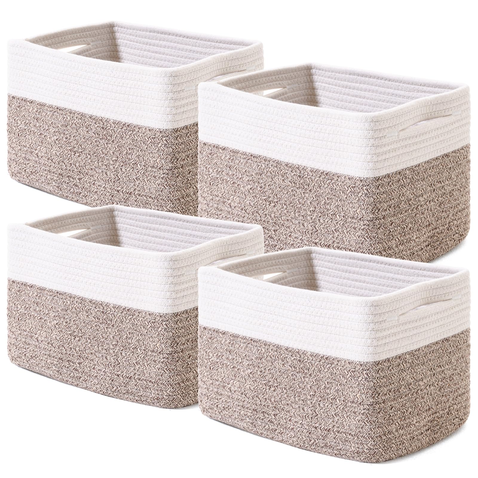 ICERZCZ Storage Baskets for Shelves, Woven Storage Basket, Bins for Cube Storage, Cotton Rope Basket with Handles for Toy, Book,