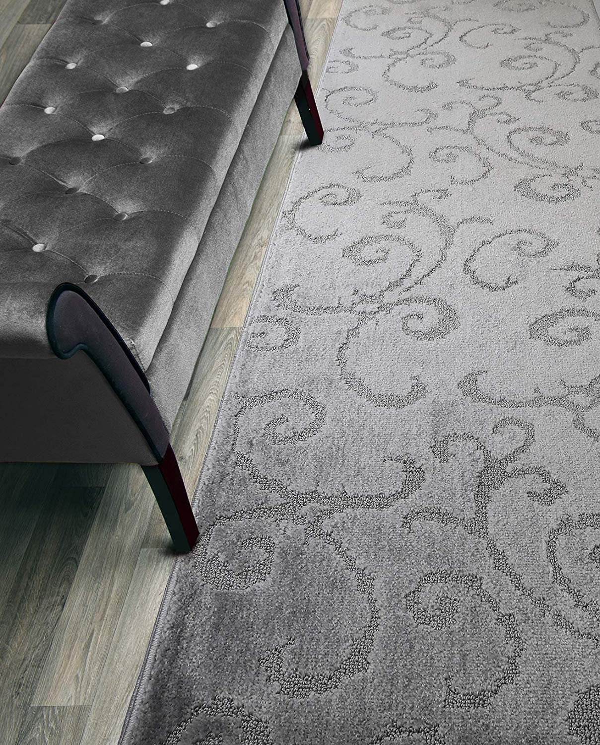 ORFA HOME Custom Length Hallway Runner Rug,Slip Resistant,Scroll Grey, 26 Inch X 8 feet, Sold and Priced Per Foot
