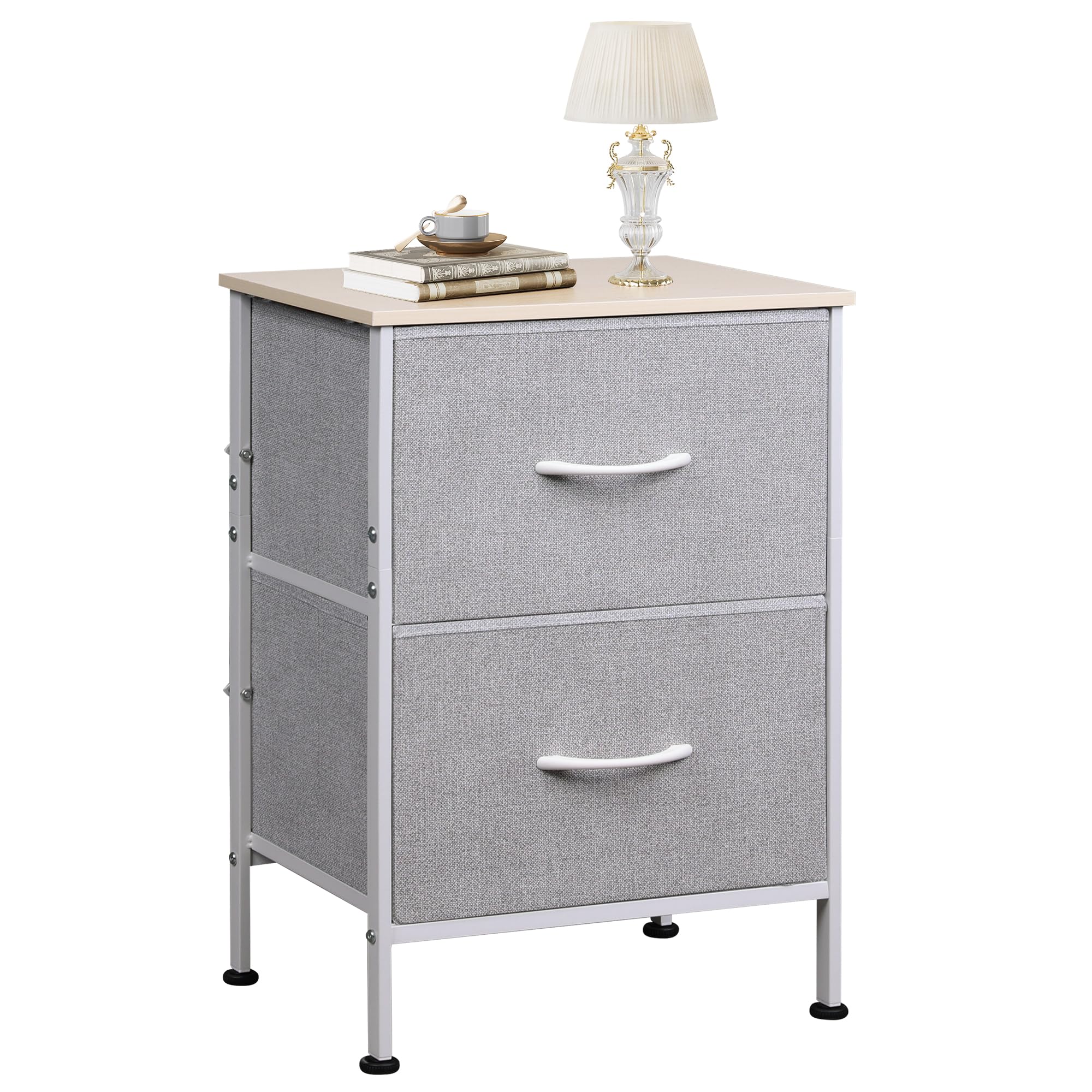 Wlive Nightstand, Nightstand With 2 Drawers, Bedside Furniture, Night Stand, Small Dresser For Bedroom, College Dorm, End Table With Fabric Bins, Dormitory, Light Grey, Size L