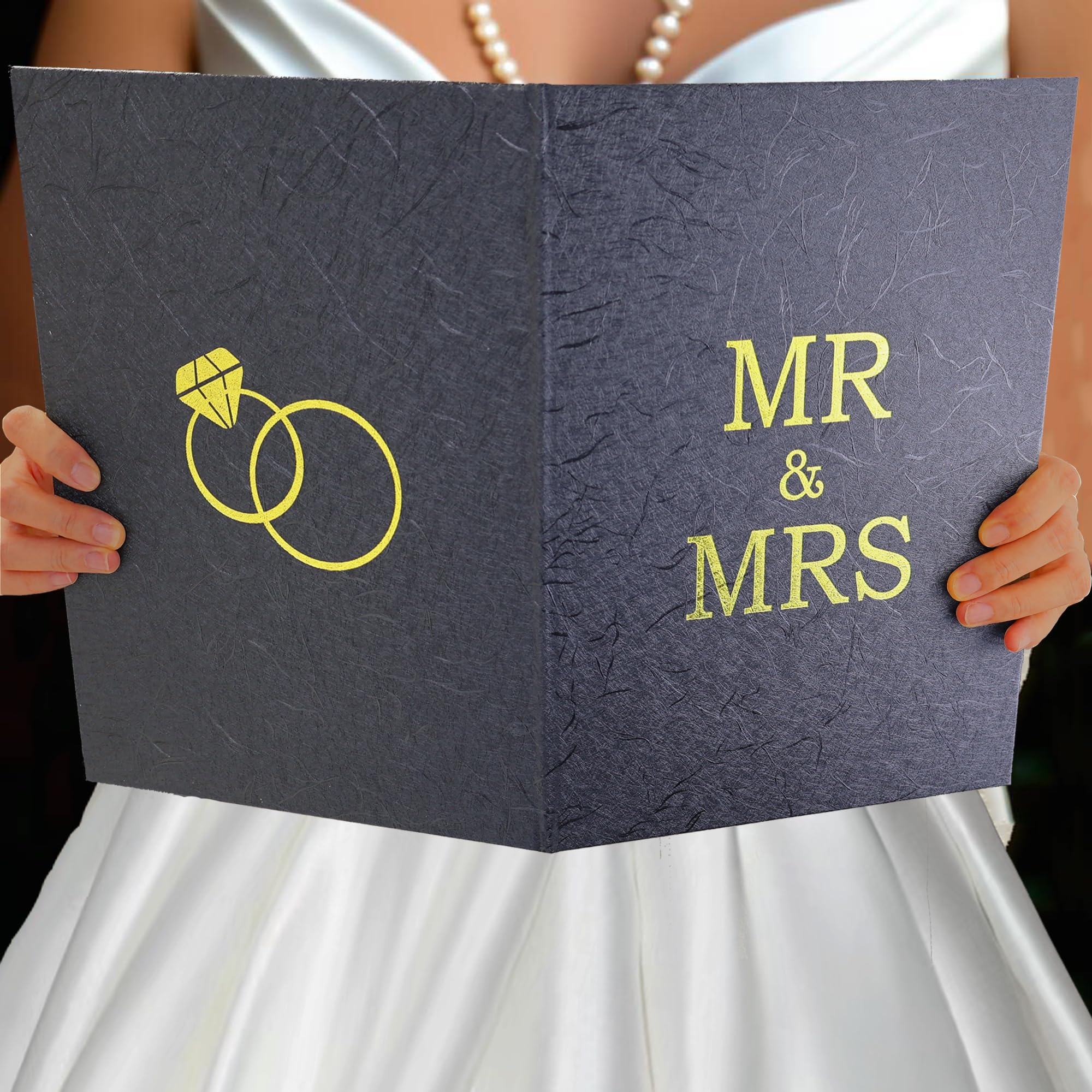 OIIVPOK Large Wedding Card, MR and MRS Greeting Card, Black Gold Wedding Shower Cards Congratulations Engagement Cards, Bridal S