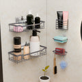 Kuber Industries 5 In 1 Metal Bathroom Rack Without Drill With Soap & Toothbrush Holders | Self Adhesive Bathroom Shelf | Bathro