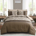 Wongs Bedding Brown Comforter Set Queen, 7 Pieces Bed In A Bag Floral Geometric Patchwork Soft Microfiber Comforter Bedding Set