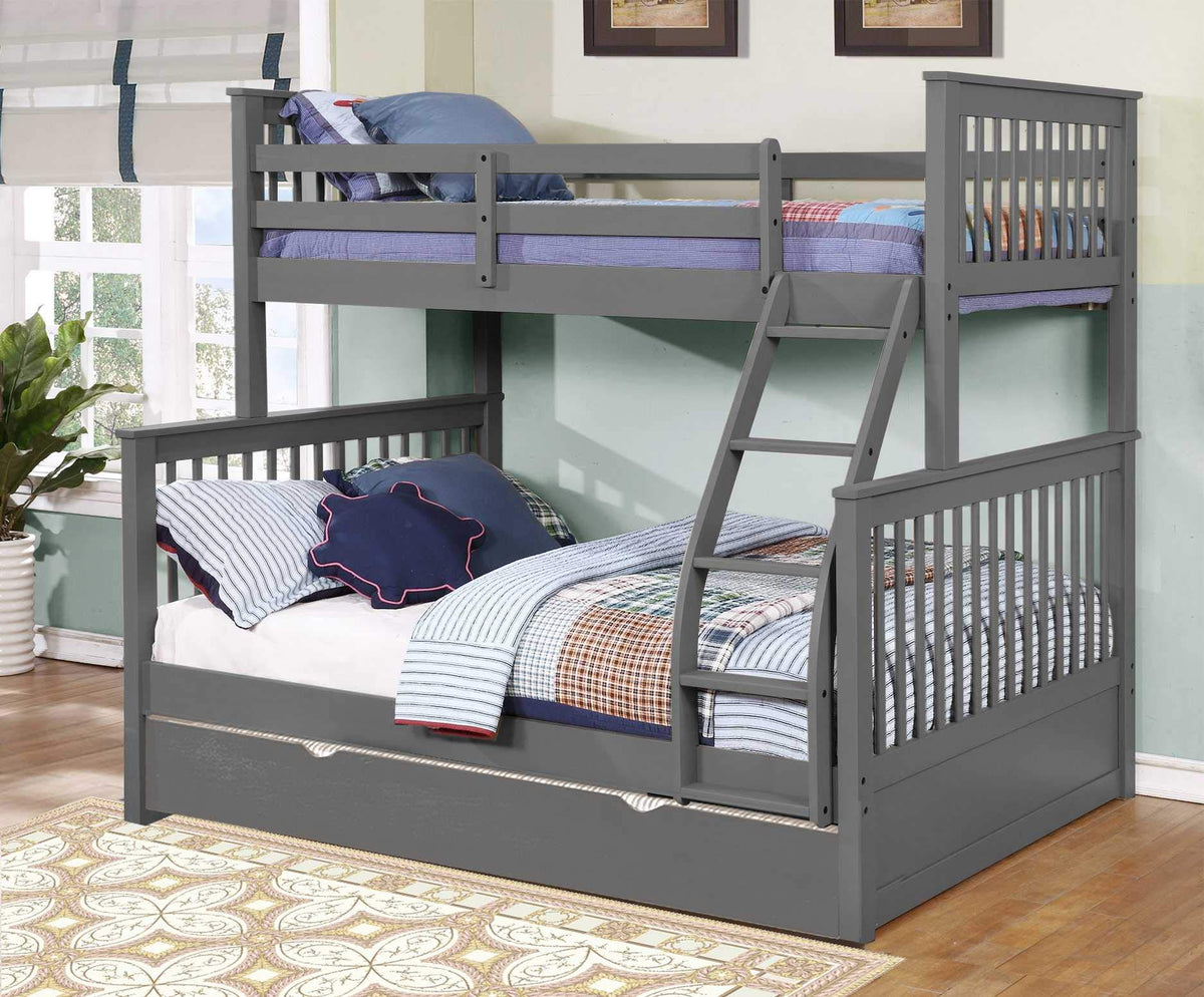 80'.5' X 41'.5-57'.5' X 70'.25' Grey Manufactured Wood and Solid Wood Twin/Full Bunk Bed with Matching Trundle