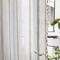 Deeprove Boho Curtain 84 Inches Long For Bedroom, White Ivory Cotton Linen White Stripes Embroidery Shabby Chic Hollow Geometric