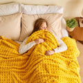 Newcosplay Super Soft Queen Blanket Yellow Premium Silky Flannel Fleece 3D Waffle Checkered Lightweight Bed Blanket All Season U