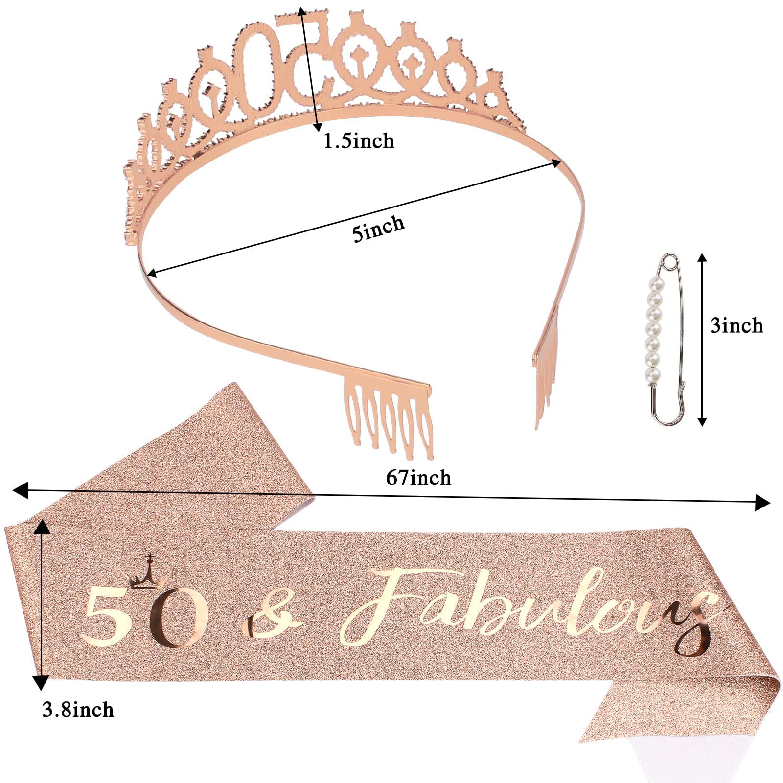 Semato 50Th Birthday Decorations 50Th Birthday Tiara Sash Kit- 50Th Birthday Gifts For Women 50Th Birthday Party Decorations (Ro