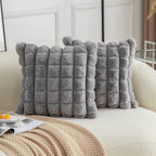 Neelvin Grey Faux Fur Cozy Soft Plaid Decorative Throw Pillow Covers 18x18 inch Set of 2,Velvet Pillowcase Cushion Case for Sofa