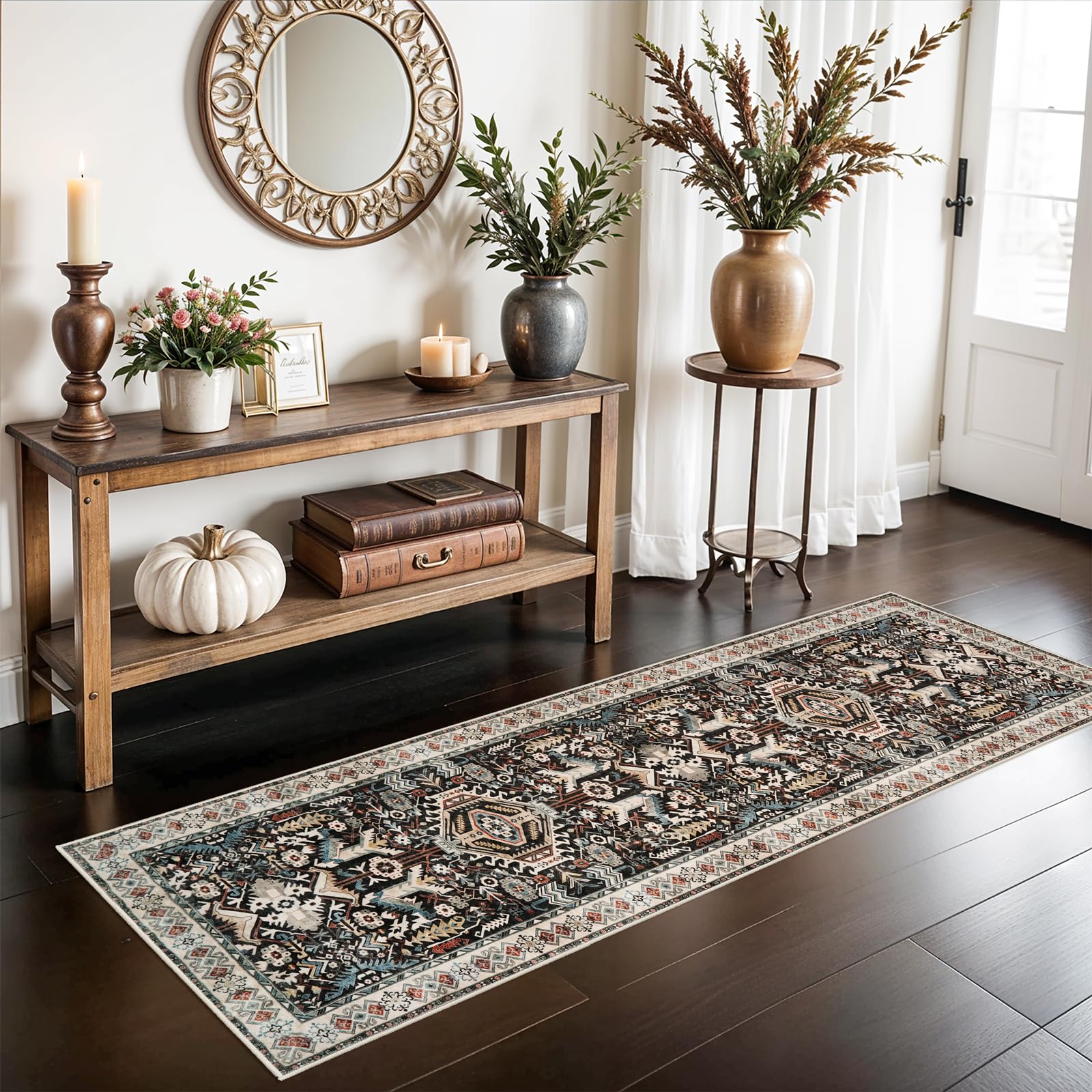 Washable Hallway Runner Rug - 2x6 Distressed Mats Non-Slip Soft Kitchen Dining Room Floor Carpet (Black,2x6)