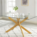 Edwin'S Choice 58.5    Rectangle Glass Dining Table, Tempered Glass Table Top And Metal Tubular Legs, Modern Style Table For Hom