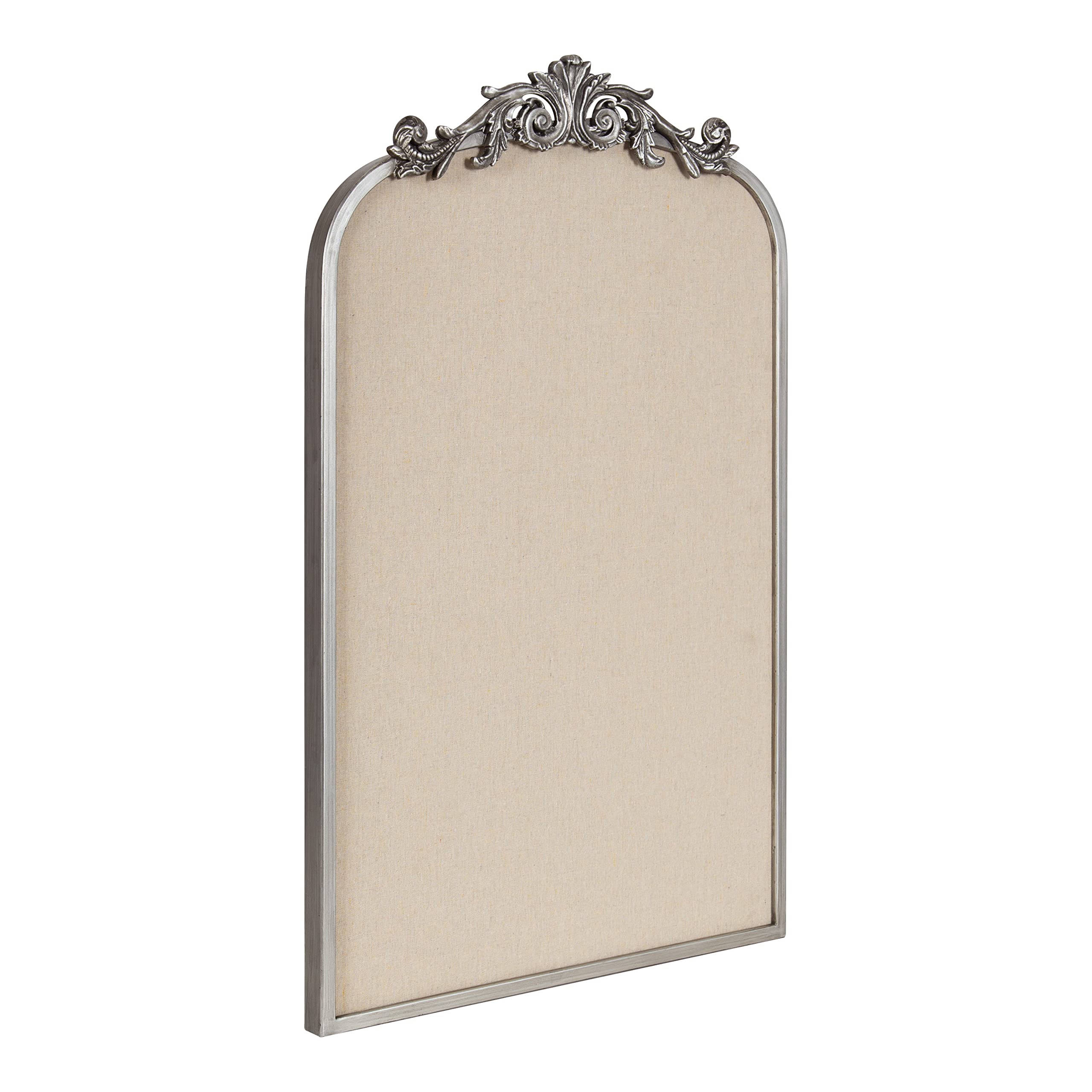 Kate And Laurel Arendahl Arch Pinboard, Silver, 19 X 31, Framed Arched Ornate Vintage Pinboard For Unique Display, Organization,