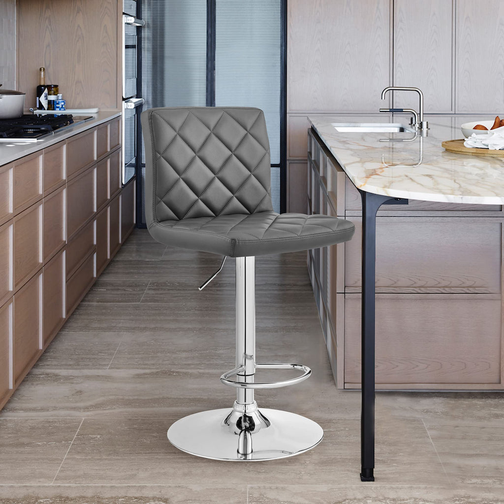HomeRoots Plywood, Metal, Faux Leather Gray Faux Leather Chrome Base Swivel Adjustable Bar Stool