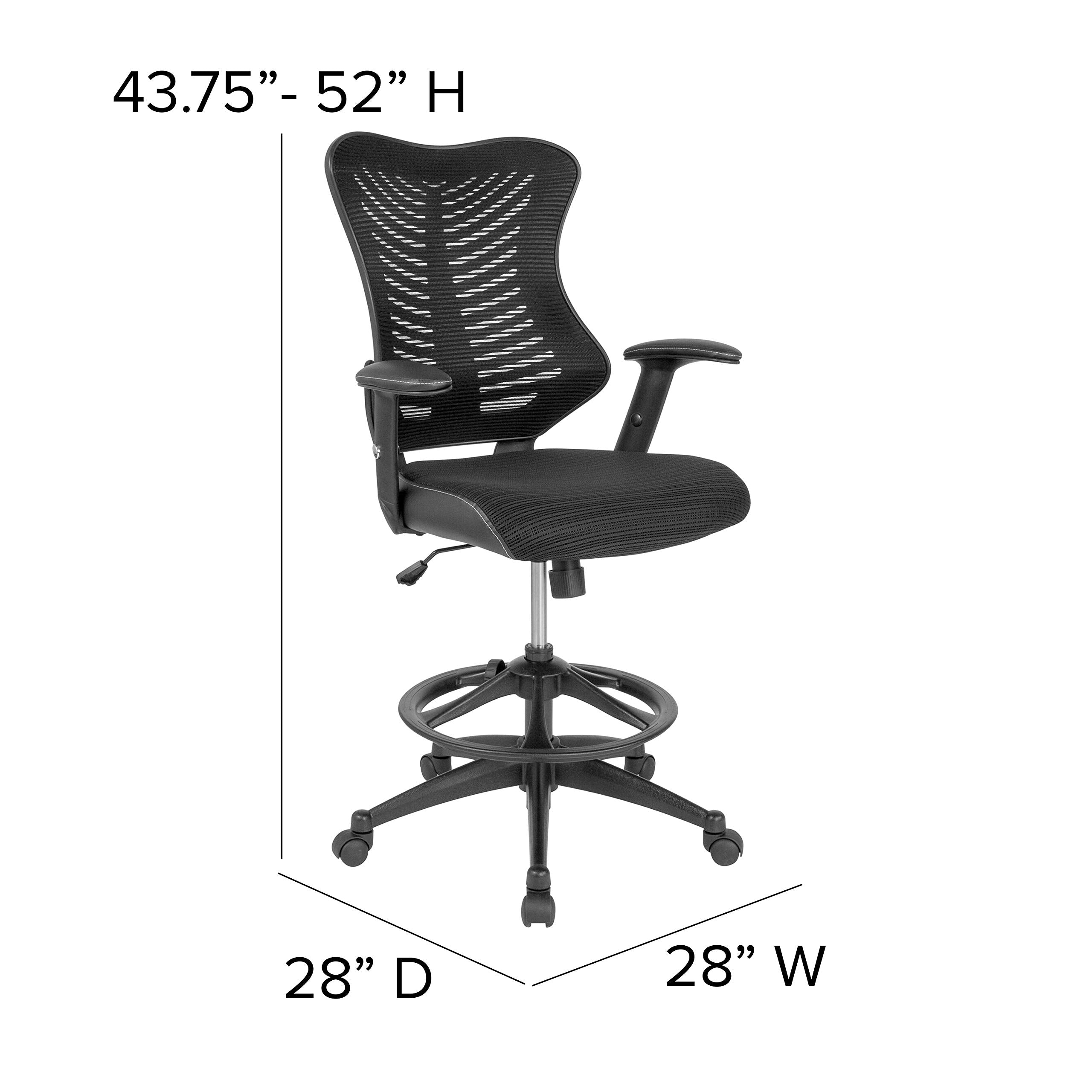 Flash Furniture Waylon High Back Designer Black Mesh Drafting Chair - Thumbnail 3