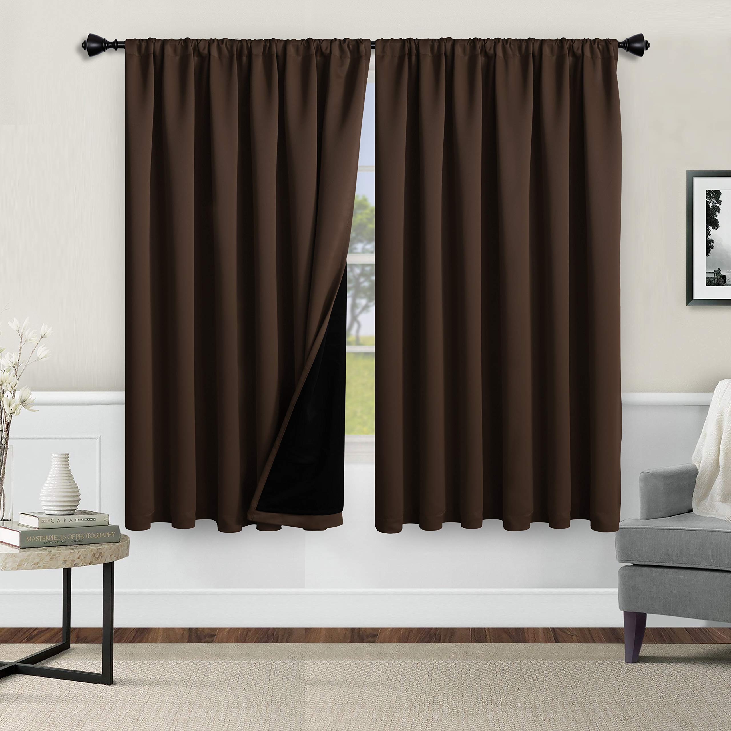 Wontex 100% Thermal Blackout Curtains For Bedroom - Winter Insulating Rod Pocket Window Curtain Panels, Noise Reducing And Sun B