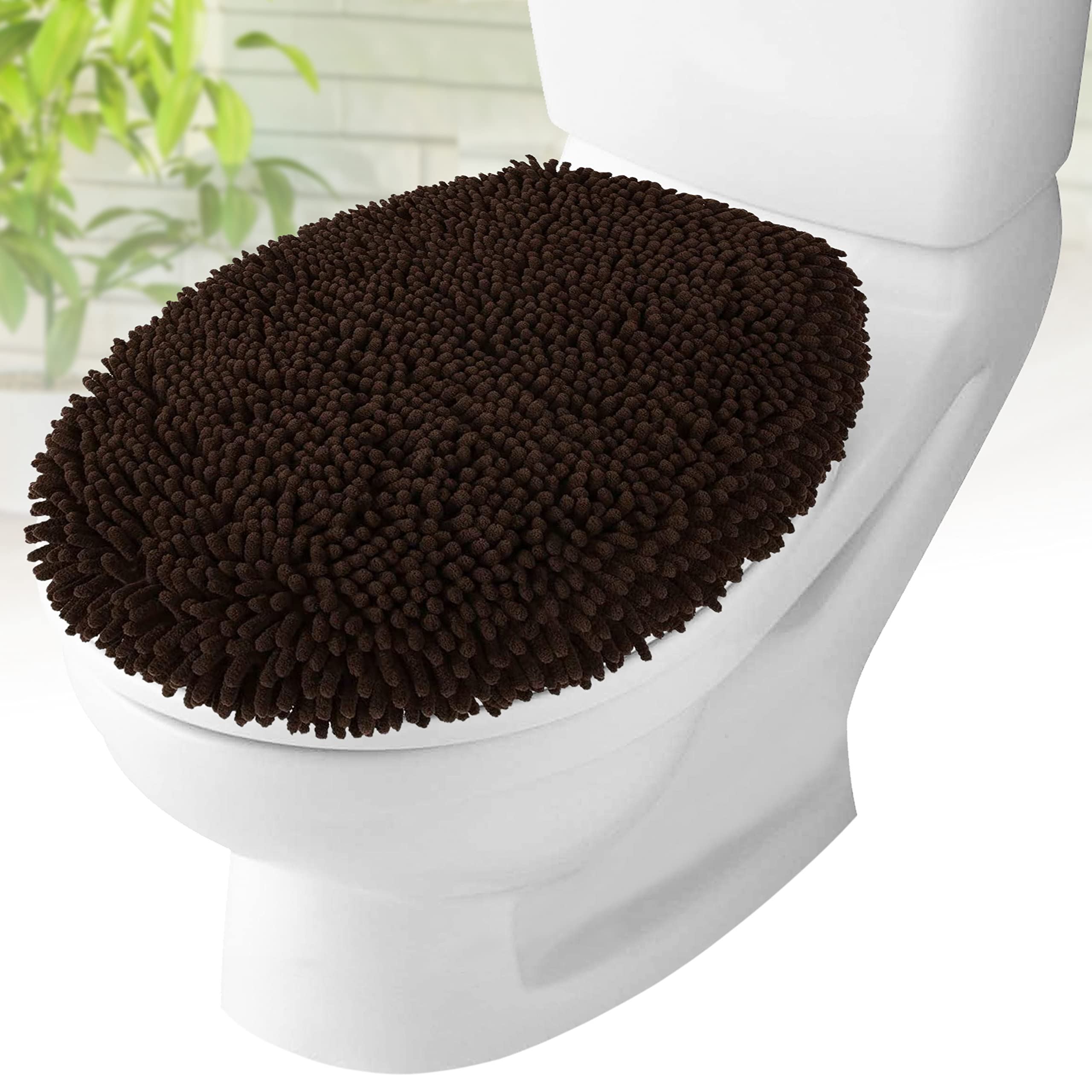 Mayshine Plush Shaggy Standard Toilet Seat Lid Cover (Brown) | Fuzzy Chenille Microfiber, Fluffy Soft Absorbent - Machine Washab