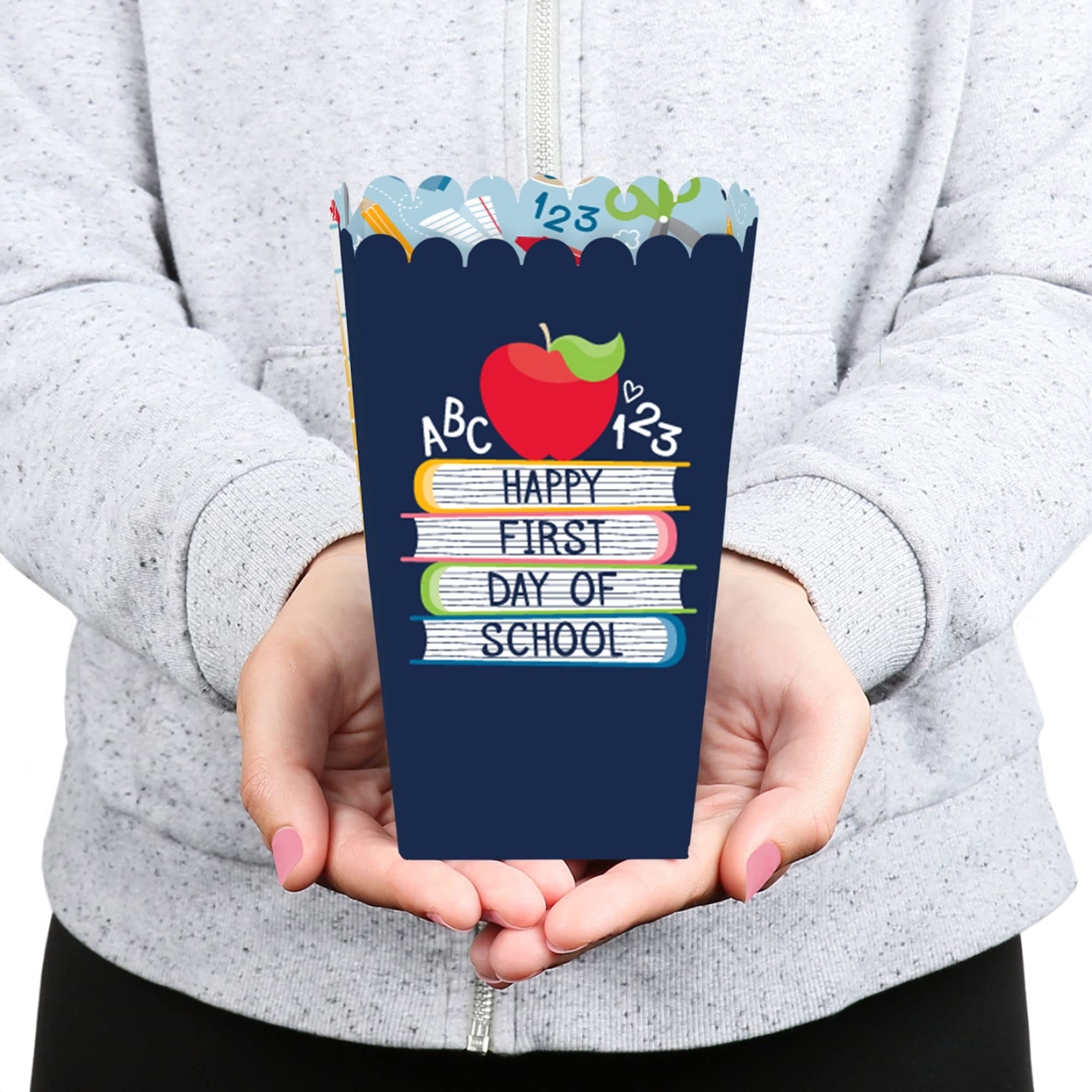 Big Dot Of Happiness First Day Of School - Back To School Classroom Decorations Favor Popcorn Treat Boxes - Set Of 12