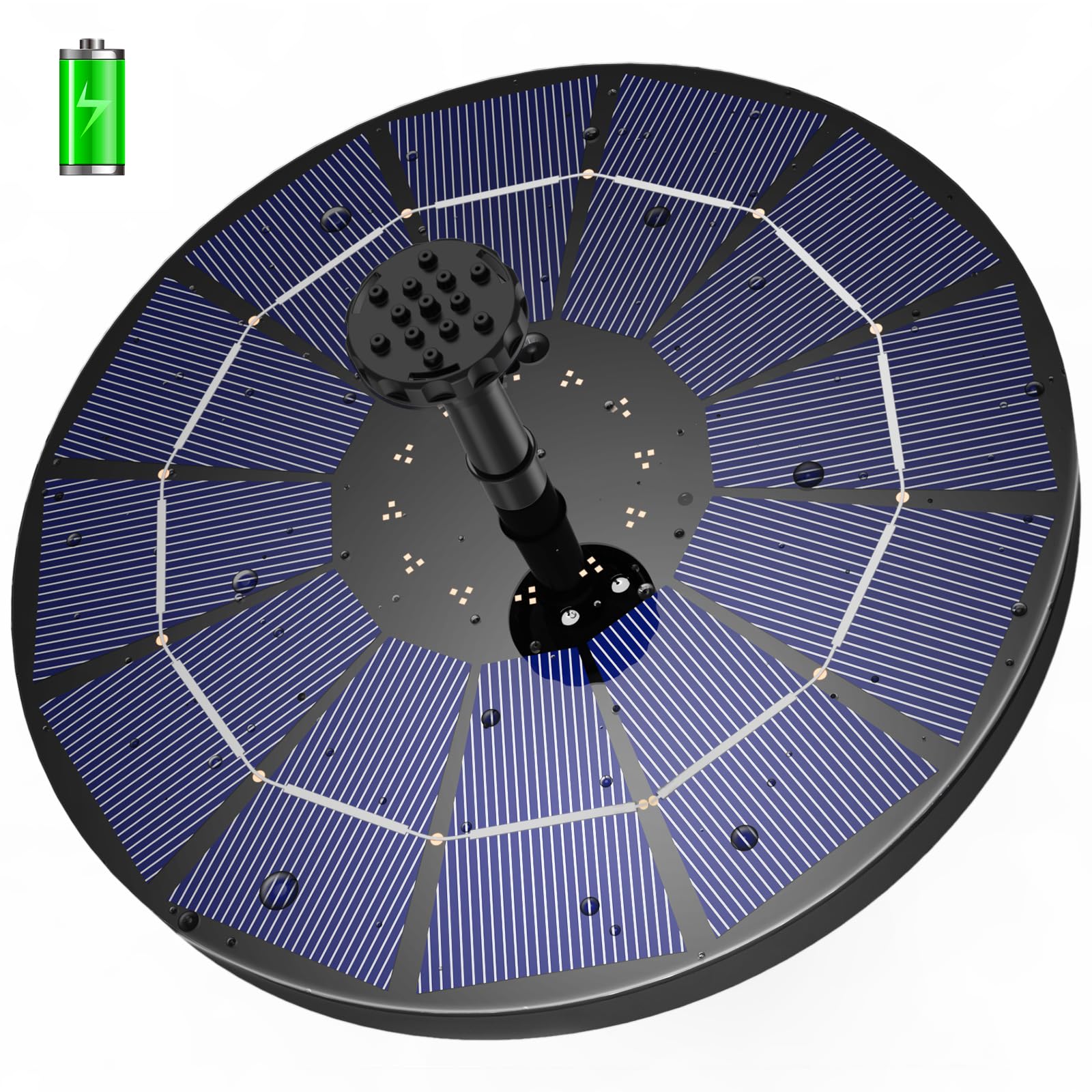 Aisitin 3.5W Solar Fountain Pump Built-In 1500Mah Battery, Solar Bird Bath Fountain With 6 Nozzles, Solar Floating Water Fountai