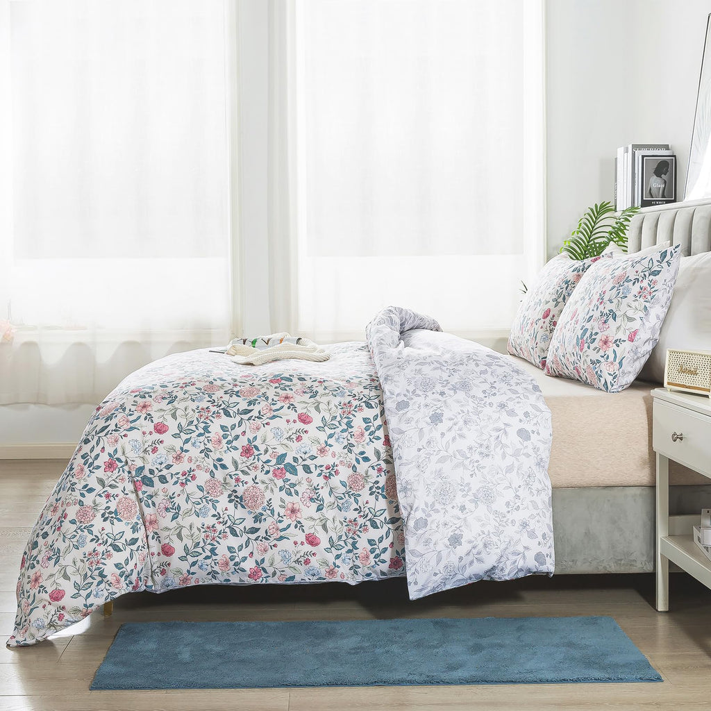 Honeilife King Size Duvet Cover - Cotton Comforter Cover, Soft & Breathable Floral Bedding Duvet Cover Sets With Zipper Closure