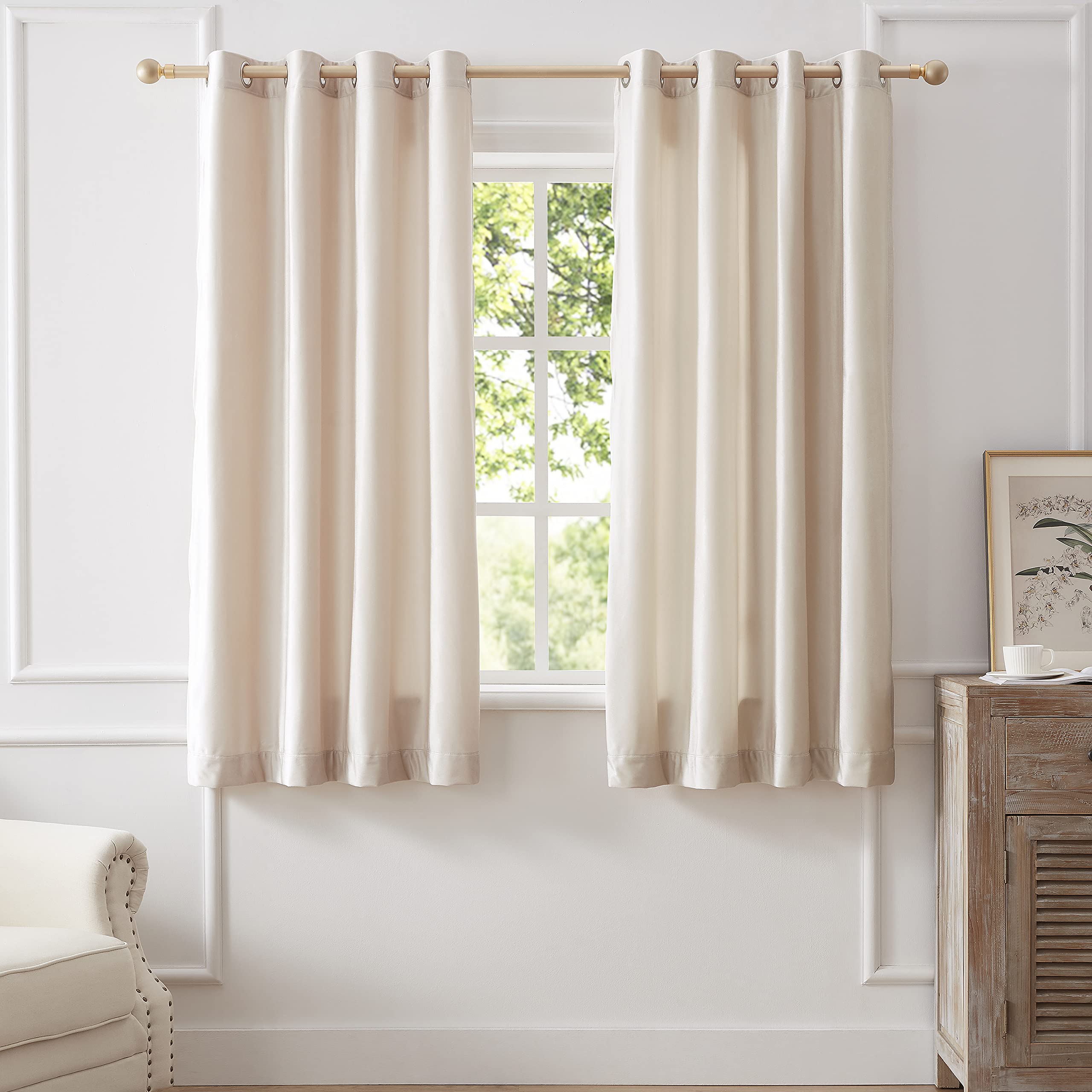 Bulbul Cream Curtains 63 Inch Length- Set Of 2 Living Room Ivory Velvet Blackout Window Drapes Curtains Thermal Insulated Room D