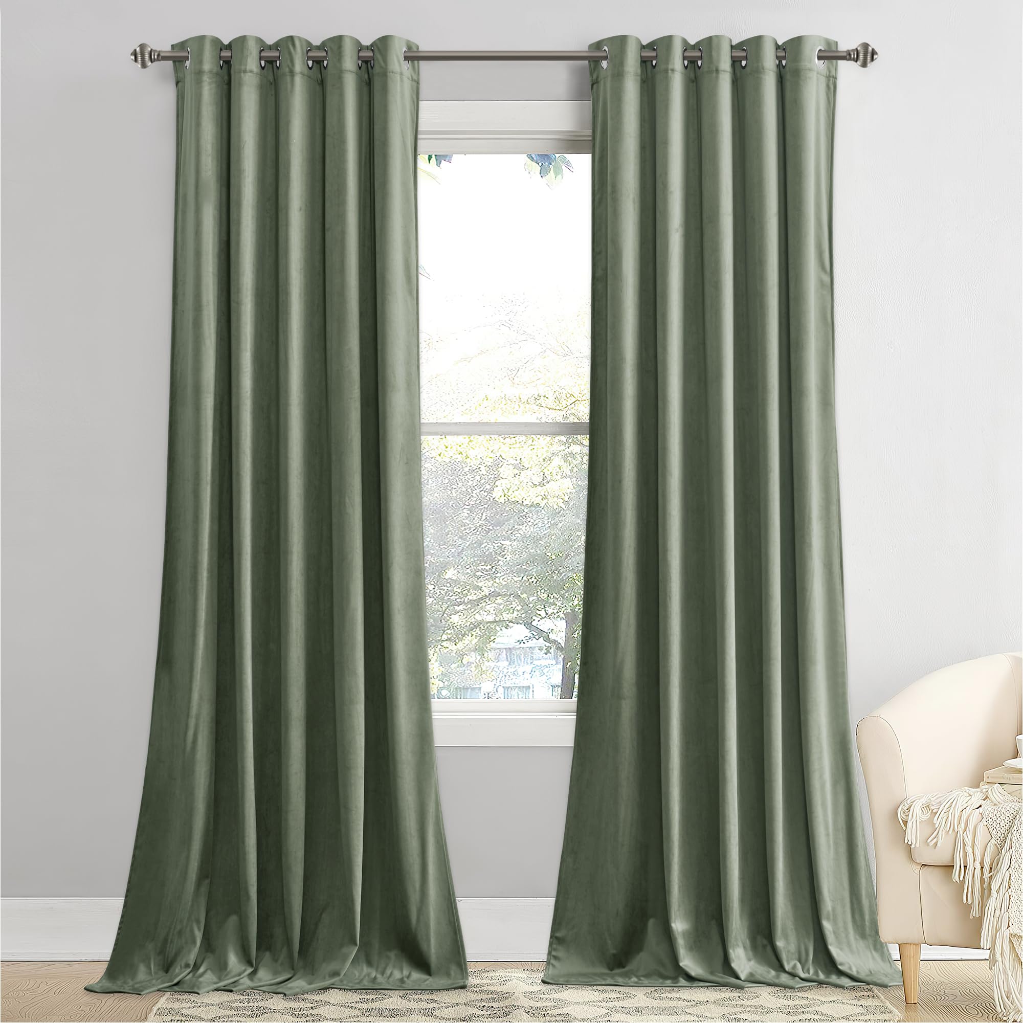 Stangh Luxury Sage Green Velvet Curtains Holiday Decorative Drapes For Christmas Party, 84 Inches Green Curtains Room Darkening