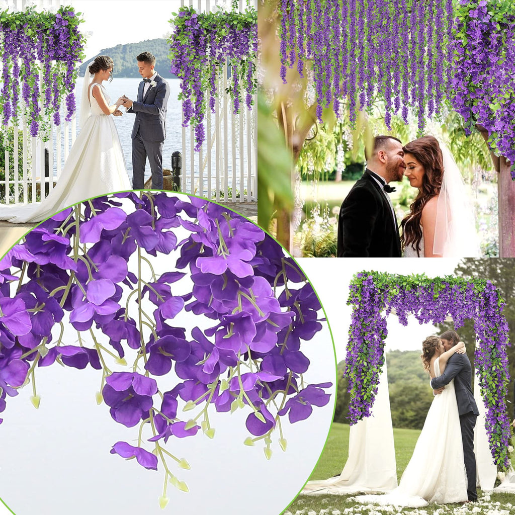 Findosom Wisteria Artificial Flowers Garland, 5Pcs Total 36Ft Purple Wisteria Hanging Flowers, Flower Garland Decorations For Ho