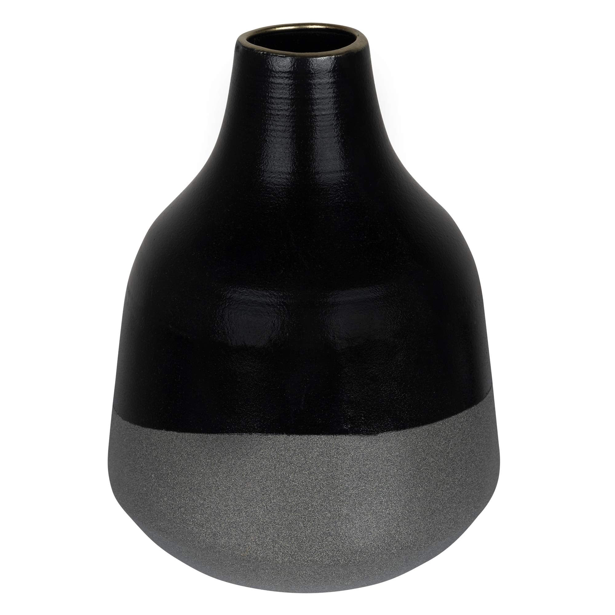 HomeRoots 100% Metal Dora Small Cement Gray and Black Dipped Vase