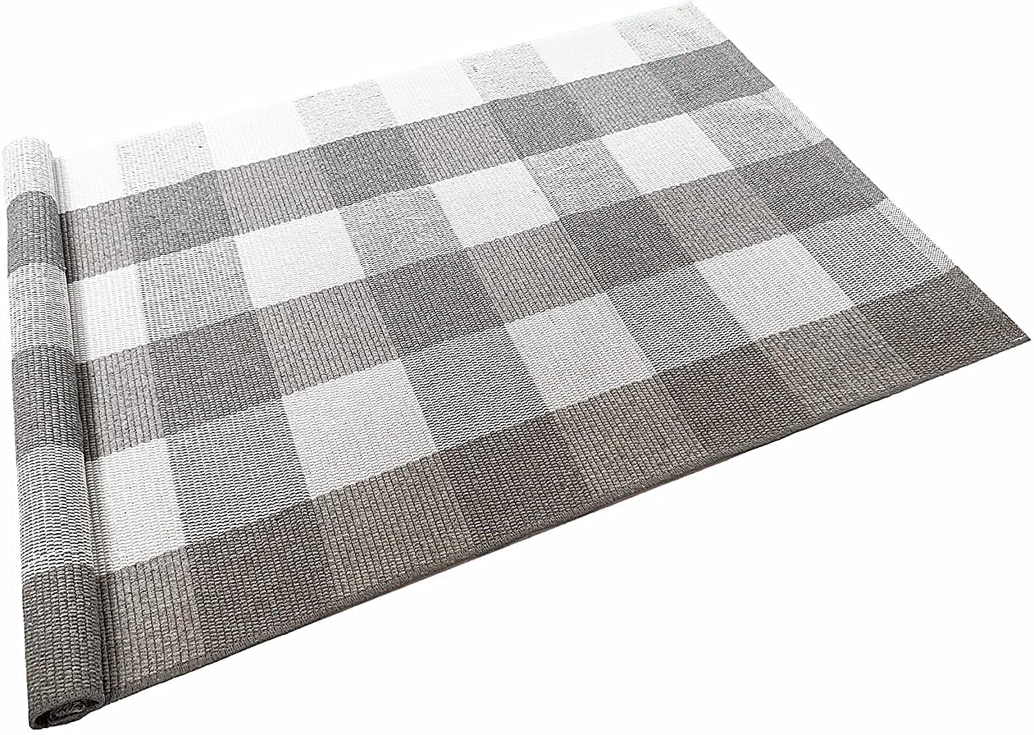 LEVINIS Buffalo Check Rug -Grey and White Plaid Door Mat Outdoor - Farmhouse Rugs for Front Porch/Kitchen/Bathroom- Large Layere
