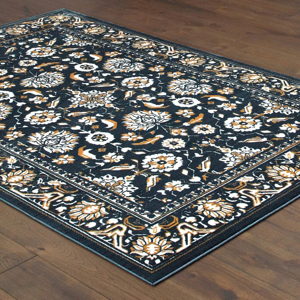 HomeRoots 508383 6 x 9 ft. Navy Caramel & Ivory Oriental Power Loom Stain Resistant Rectangle Area Rug