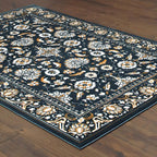 HomeRoots 508385 10 x 13 ft. Navy Caramel & Ivory Oriental Power Loom Stain Resistant Rectangle Area Rug