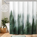 ORTIGIA Green Misty Forest Shower Curtain for Bathroom, Nature Woodland Shower Curtain Set with Metal Hooks, Decorative Pine Tre