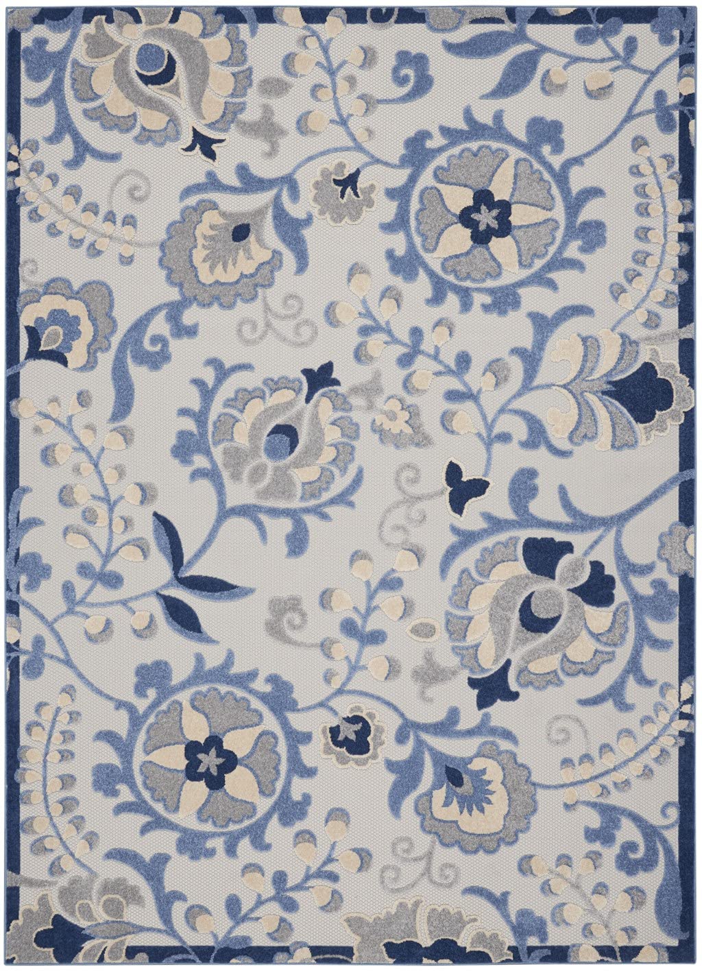 HomeRoots Blue/Grey 100% Polypropylene 7’ x 10’ Blue and Gray Indoor Outdoor Area Rug