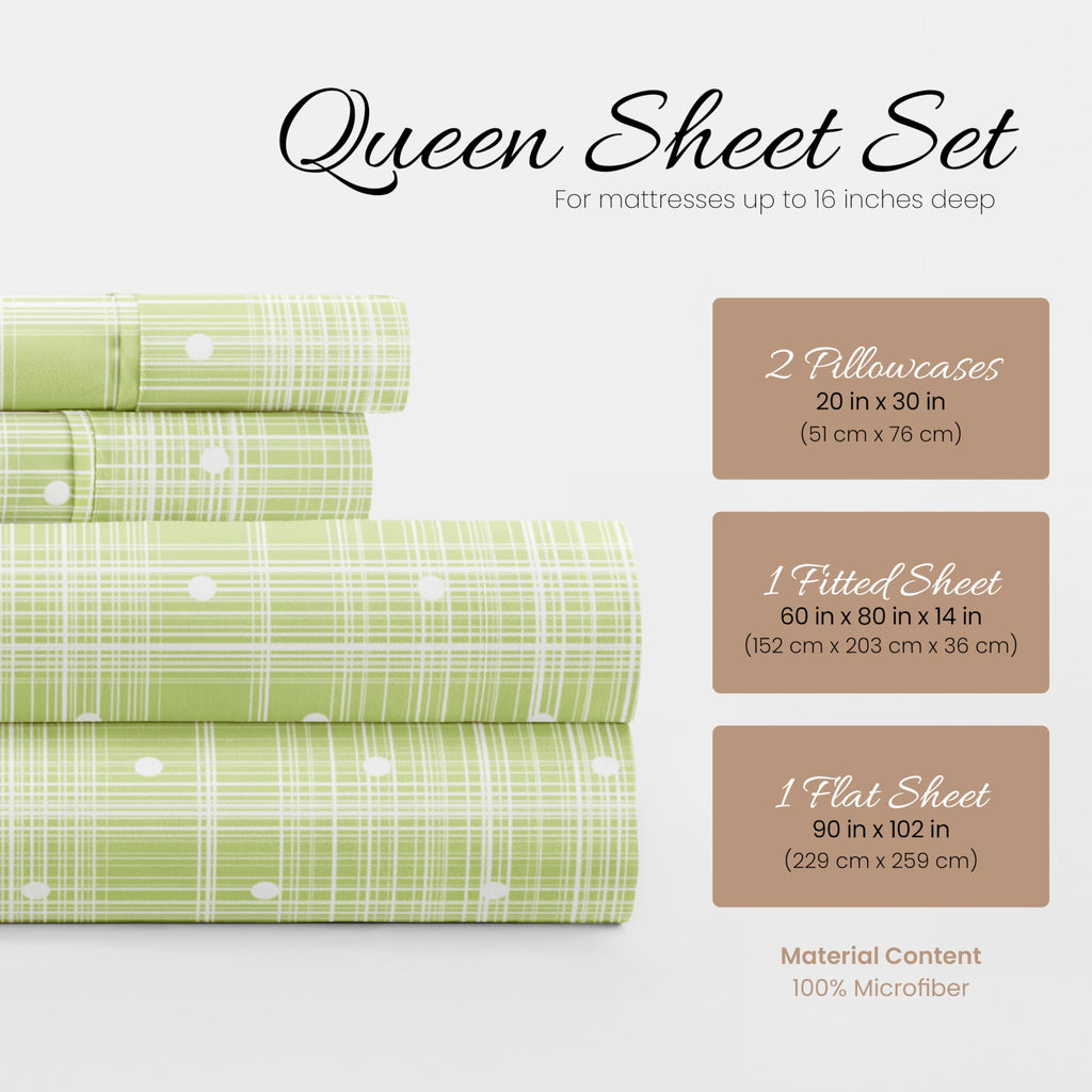 Linen Market 4 Piece Queen Bedding Sheet Set (Polka Dot Moss) - Sleep Better Than Ever With These Ultra-Soft & Cooling Bed Sheet