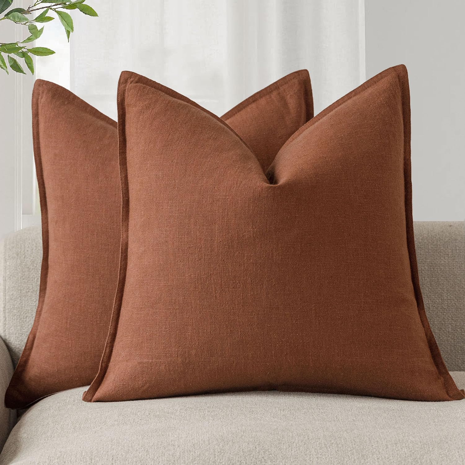 Foindtower Pack Of 2, Decorative Linen Soild Throw Pillow Covers Soft Accent Cushion Case Farmhouse Neutral Pillowcase For Chair