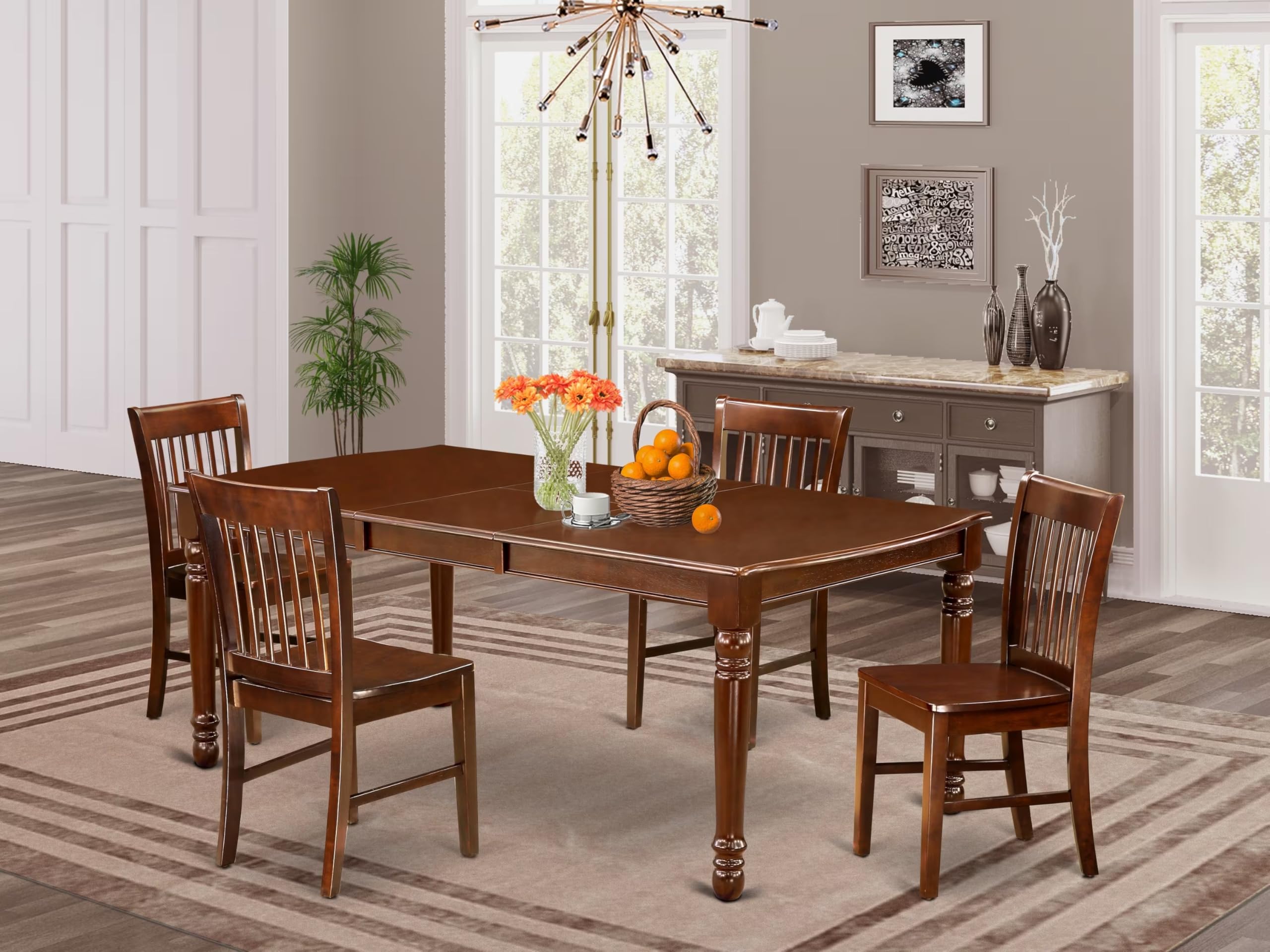 East West Furniture Dono5-Mah-W 5 Piece Dining Table Set For 4 Includes A Rectangle Kitchen Table With Butterfly Leaf And 4 Kitchen Dining Chairs, 42X78 Inch, Mahogany