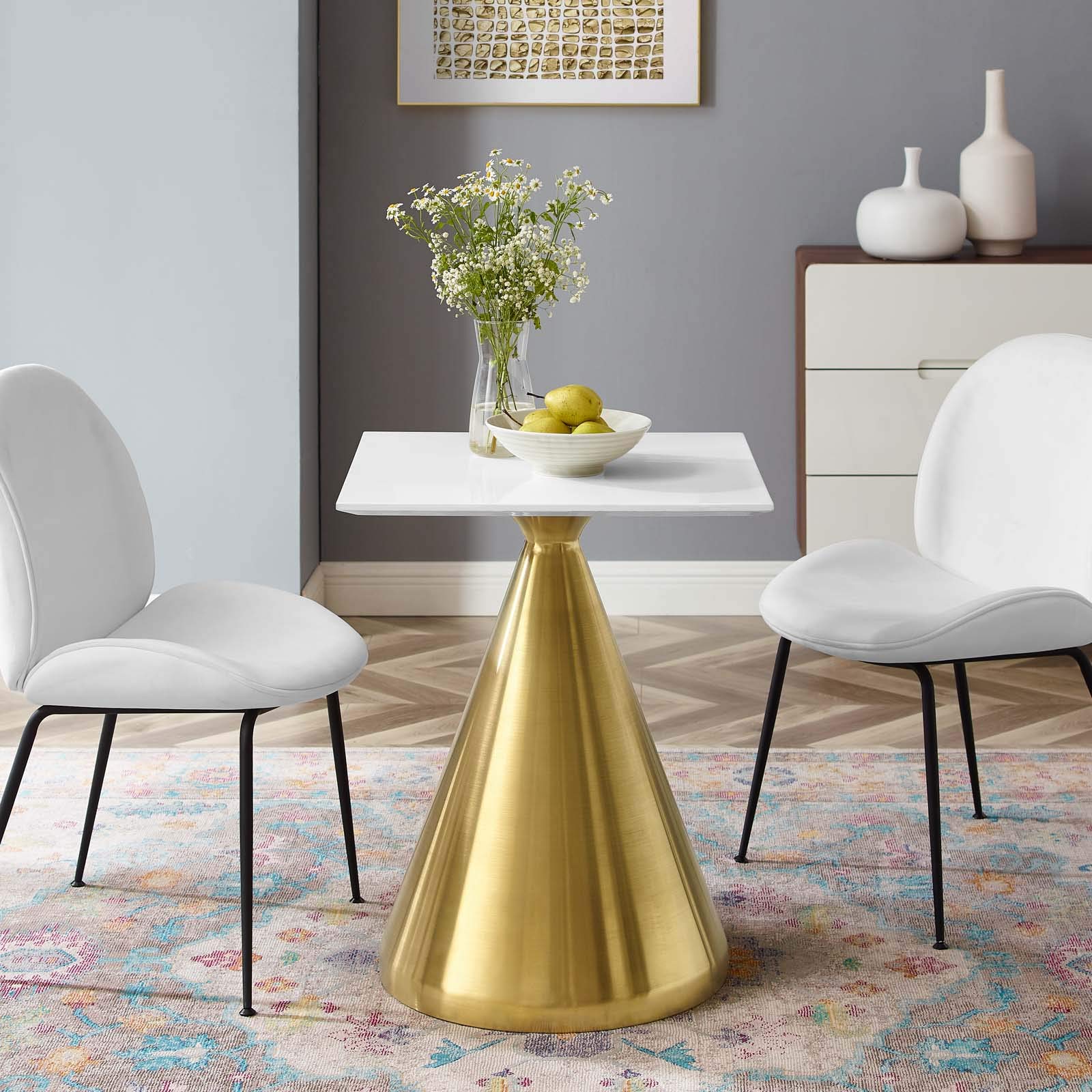 Modway Tupelo Square 24&quot; Dining Table in Gold White