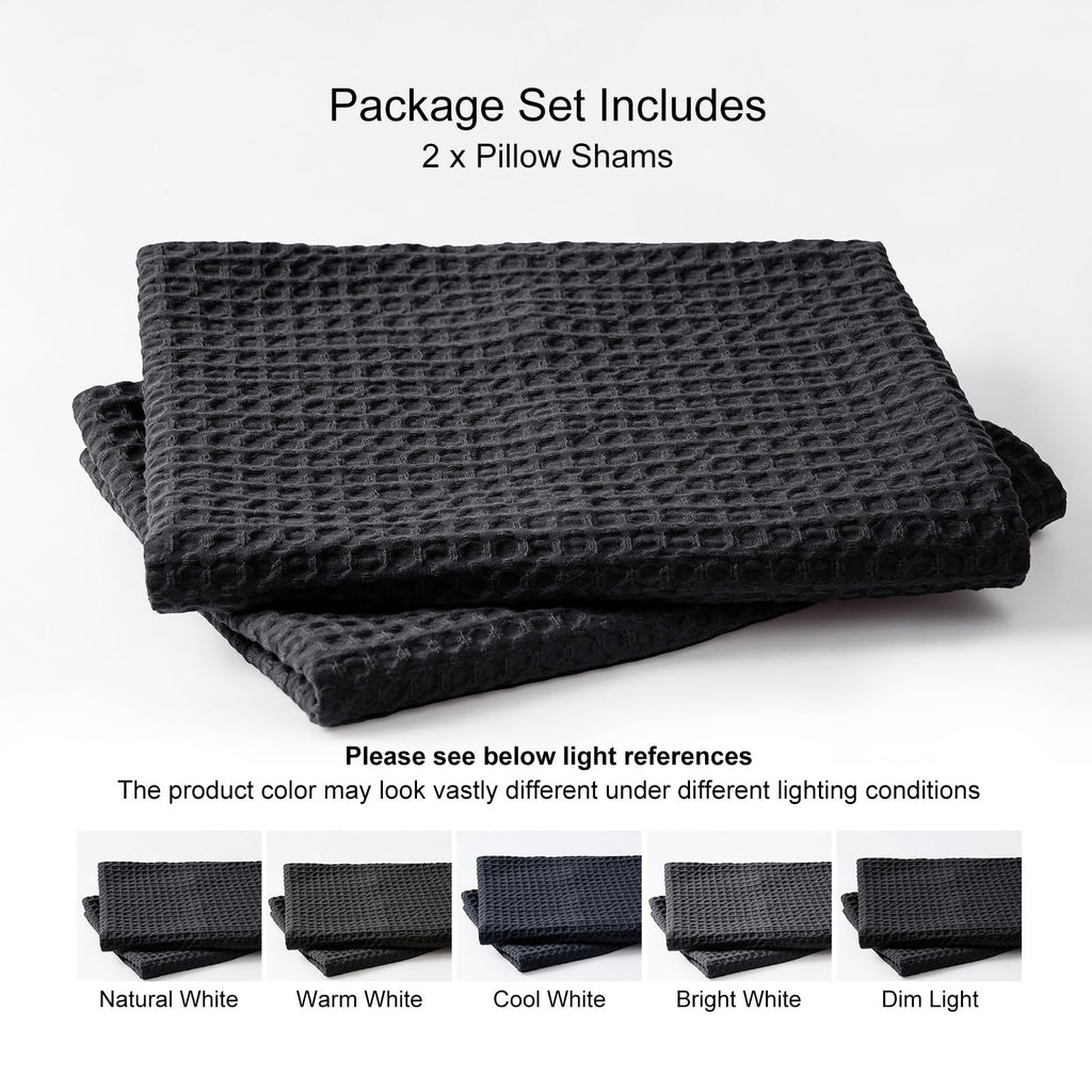 Phf Ultra Soft Waffle Weave Euro Shams Pillow Covers 26' X 26' 2 Pack, No Filling, Breathable Skin-Friendly Euro Throw Pillow Covers For Bed Couch Sofa, Black