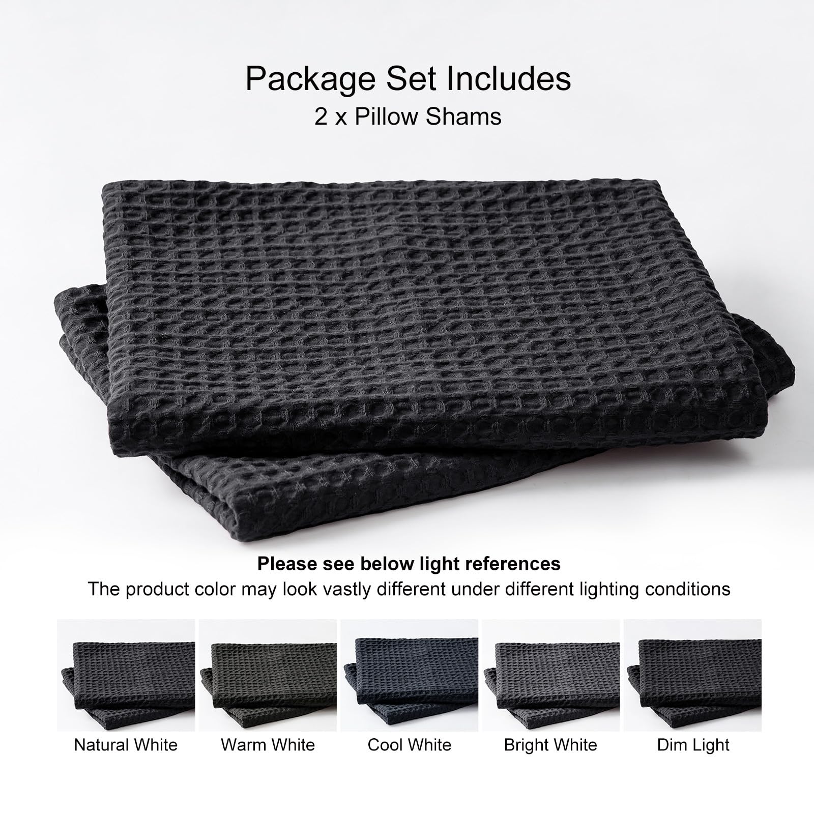 Phf Ultra Soft Waffle Weave Pillowcases Standard Size 20' X 26' 2 Pack, No Insert, Breathable Skin-Friendly Pillow Shams, Decorative Waffle Weave Pillow Case Covers, Black