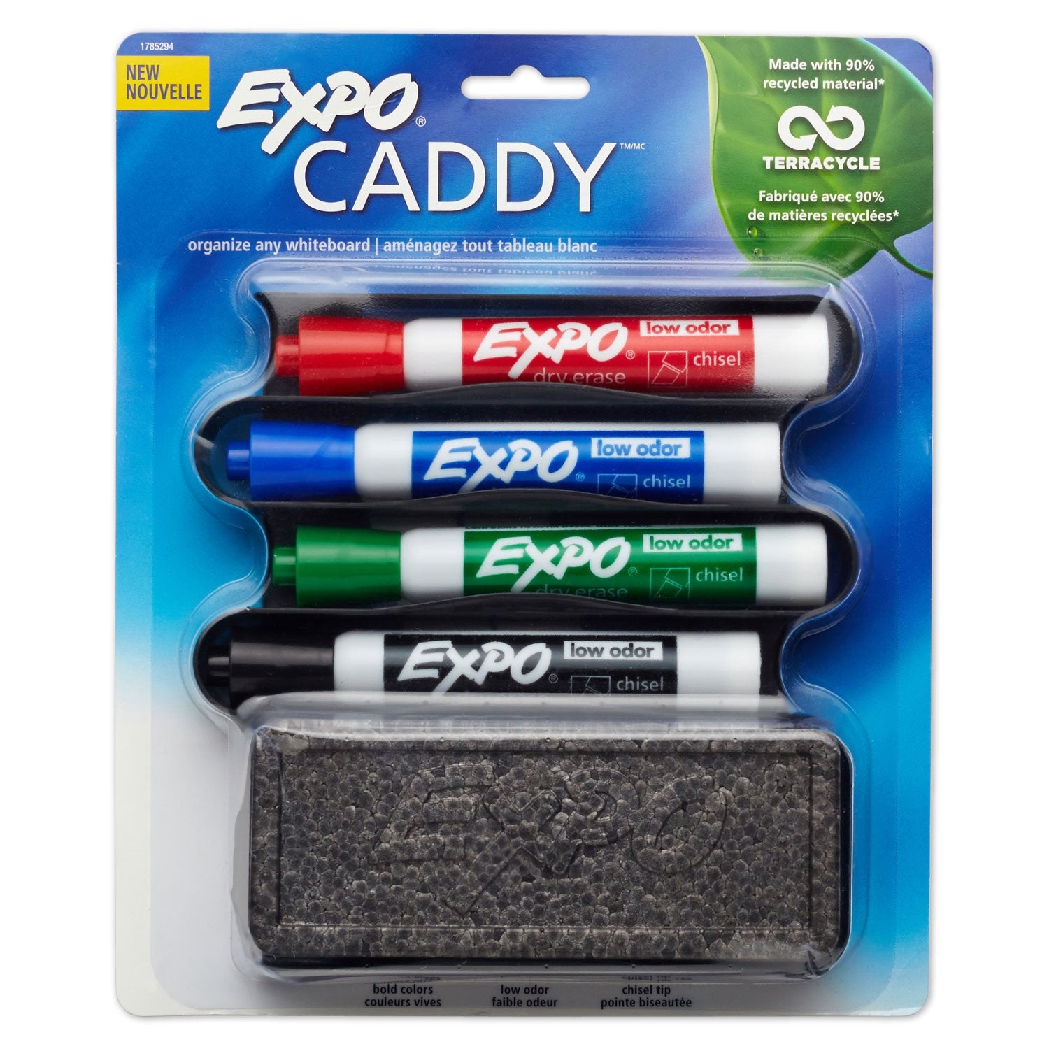 Expo 1785294 Mountable Whiteboard Caddy With 4 Markers/Eraser Set