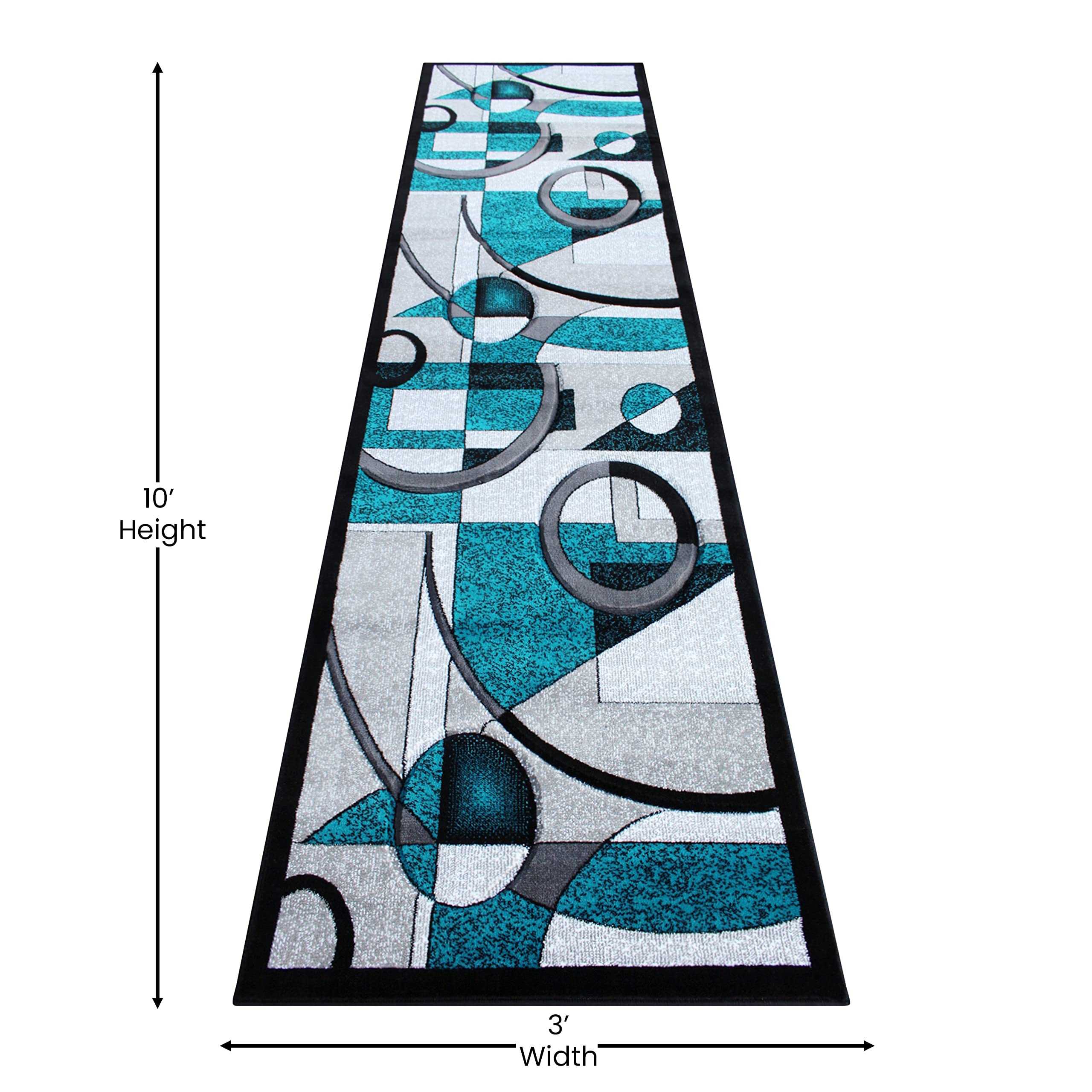 Flash Furniture Elias Collection Geometric Abstract Area Rug - Turquoise Olefin Rug With Jute Backing - 3' X 10' - Hallway, Entryway, Or Bedroom