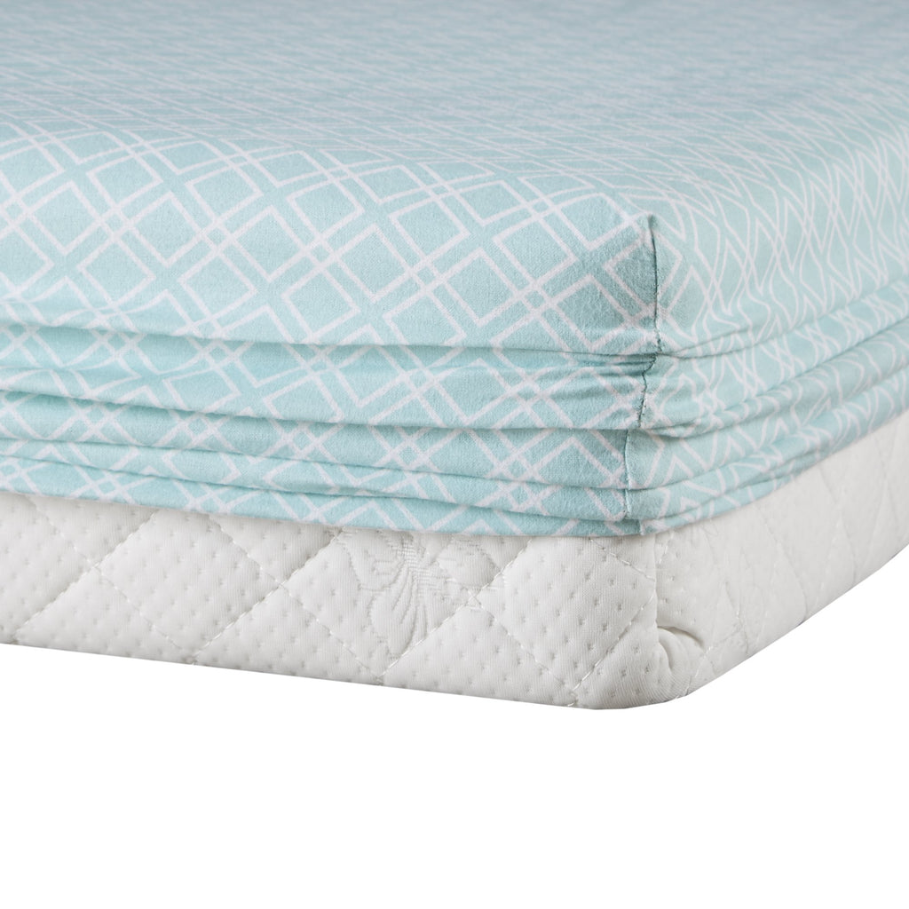 Comfort Spaces Cotton Flannel Breathable Warm Deep Pocket Sheets With Pillow Case Bedding, King, Aqua Geo 4 Piece