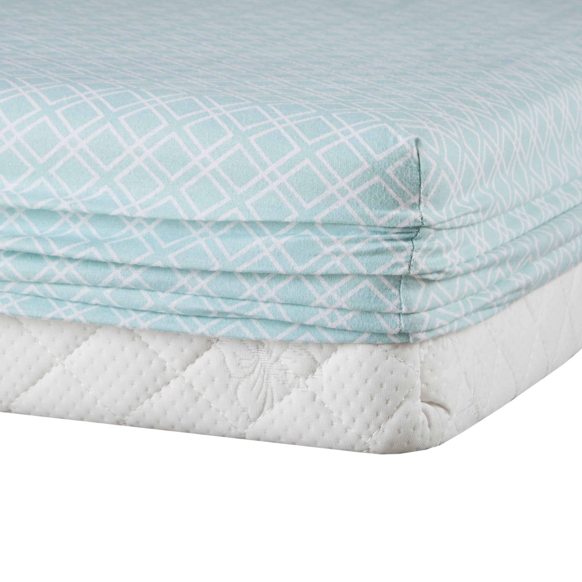 Comfort Spaces Cotton Flannel Breathable Warm Deep Pocket Sheets With Pillow Case Bedding, Twin, Aqua Geo, 3 Piece