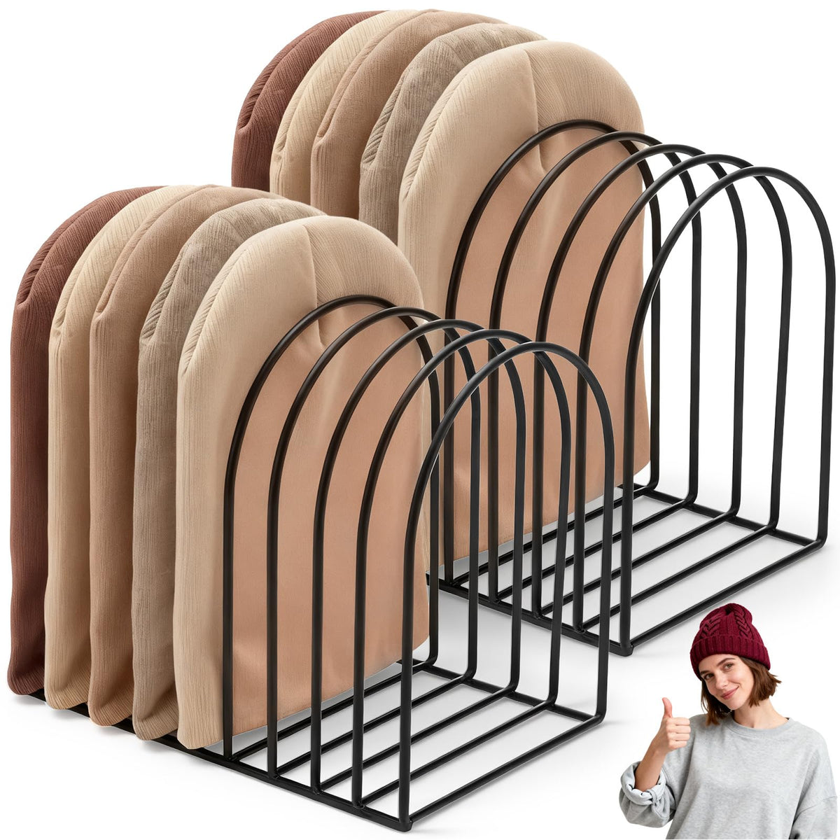 Lemecima 2 Pcs Heavy Duty Beanie Holder Organizer Knitted Hat Storage Rack Metal Display Stand Cap Holder for Winter Swimming Ha