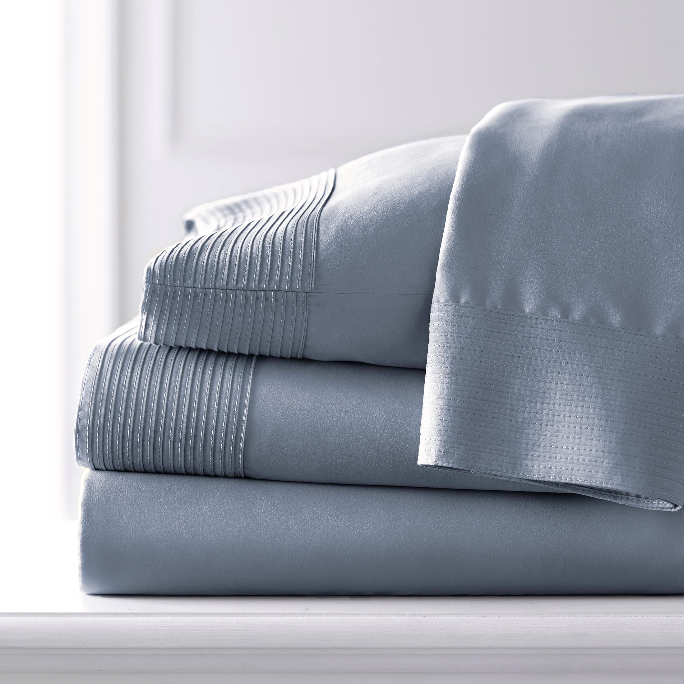 Southshore Fine Living, Inc. Sheet Set, Queen Size 4-Piece, 21'' Extra Deep Pocket Pleated Queen Sheet Set | Flat Sheet, Fitted