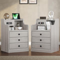 Tiptiper Nightstand Set 2, Grey Night Stands With Hutch And Charging Station, Nightstand With 3 Drawers For Bedrooms Set Of 2, Modern Bedside Table End Side Table