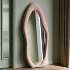 Honyee Full Length Mirror, 63'' x 24'' Wall Mirror, Flannel Wrapped Wooden Frame Full Body Mirror, Irregular Wavy Mirror Hanging