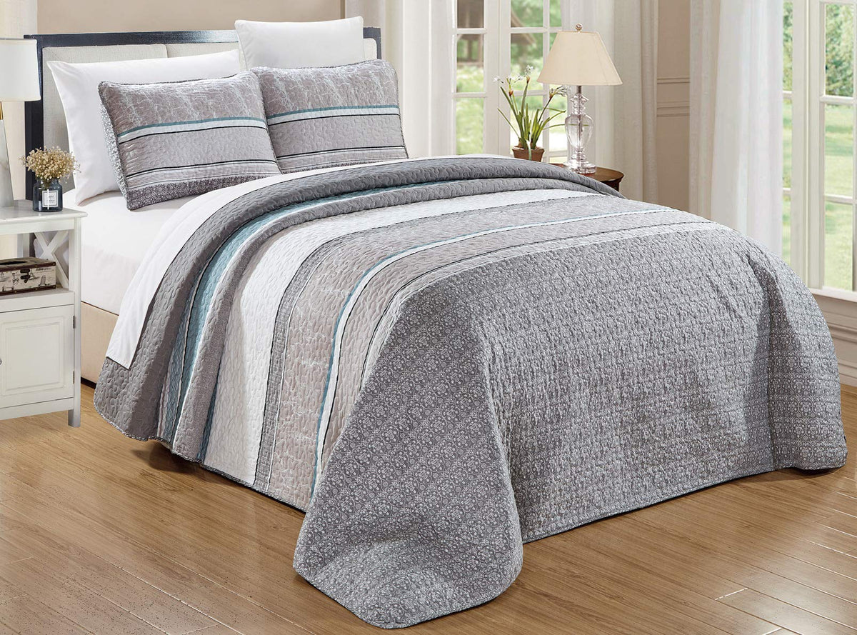 3-Piece Fine Printed Oversize (118' X 95') Quilt Set Reversible All-Season Bedspread Coverlet (California) Cal King Size Bed C